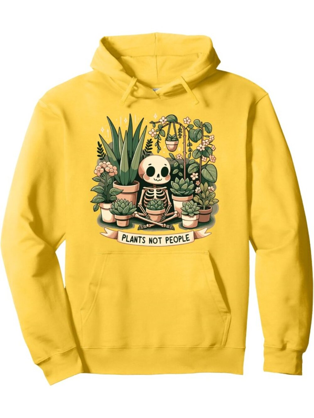 🆕 Women Yellow Skeleton Plants Not People Graphic Print Pullover Hoodie Sweats